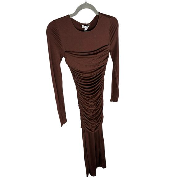 L'Academie Alma Maxi Dress Ruched Long Sleeve Formal Elegant Evening Brown Sz XS - Picture 5 of 12